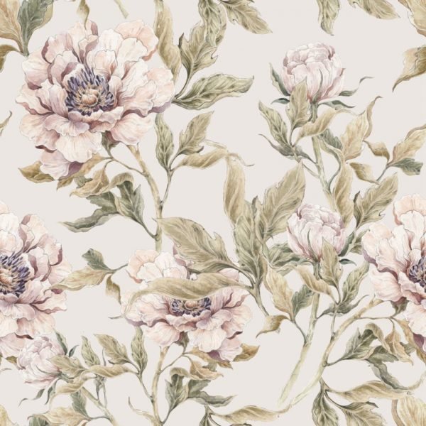 Peonies beige  ' Behang