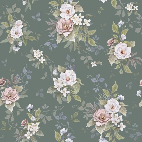 Romantic Green Peonies  - Behang