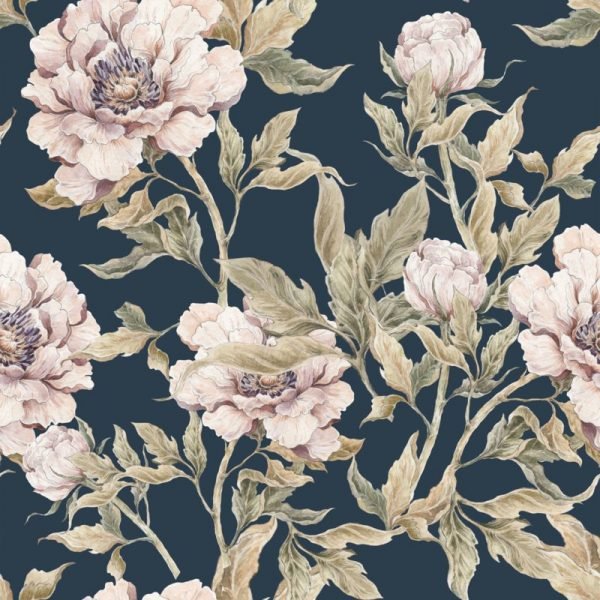 Peonies Navy Blue  ' Behang