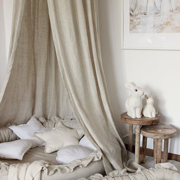 Natural linen corner set - Linen canopy + junior nest Cotton & Sweets-Pure Nature