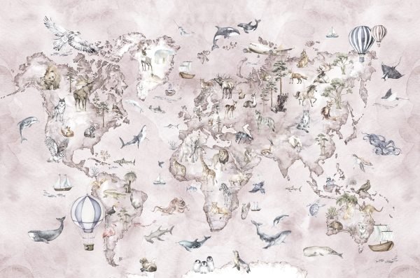 Mapa del mundo -Papel pintado rosa