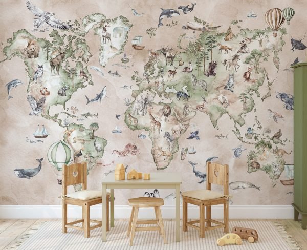 World map -Beige-Behang - Afbeelding 2