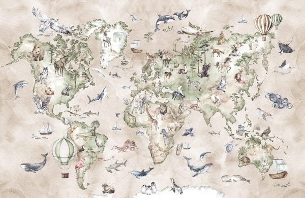 World map -Beige-Behang