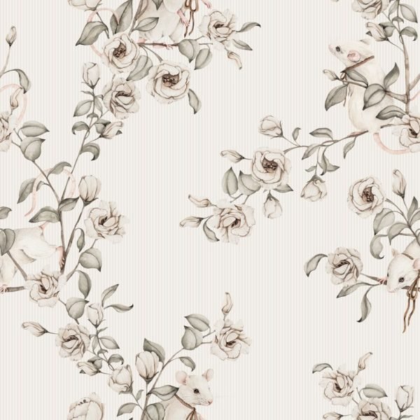 Papier peint 'Floral Mice' Cream