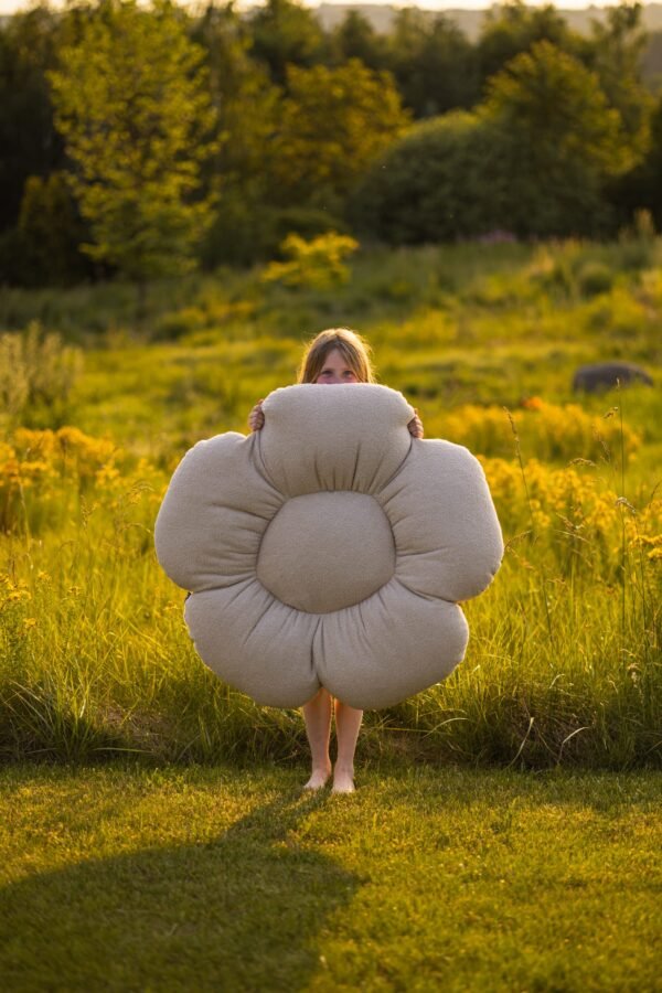 XL boucle pouf/ speelmat 'Flower' wit - Afbeelding 3