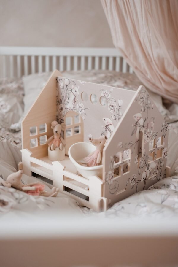 Basic Wooden Dollhouse " Floral Mice" Taupe