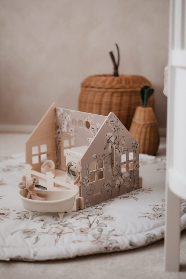 Basic Wooden Dollhouse " Floral Mice" Taupe - Image 2