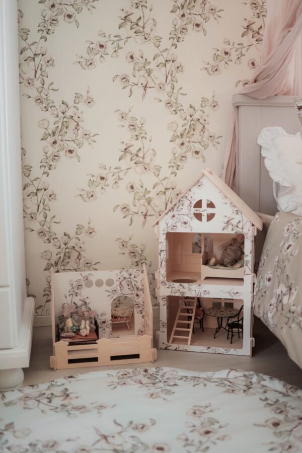 Basic Wooden Dollhouse " Floral Mice" Cream - Image 2