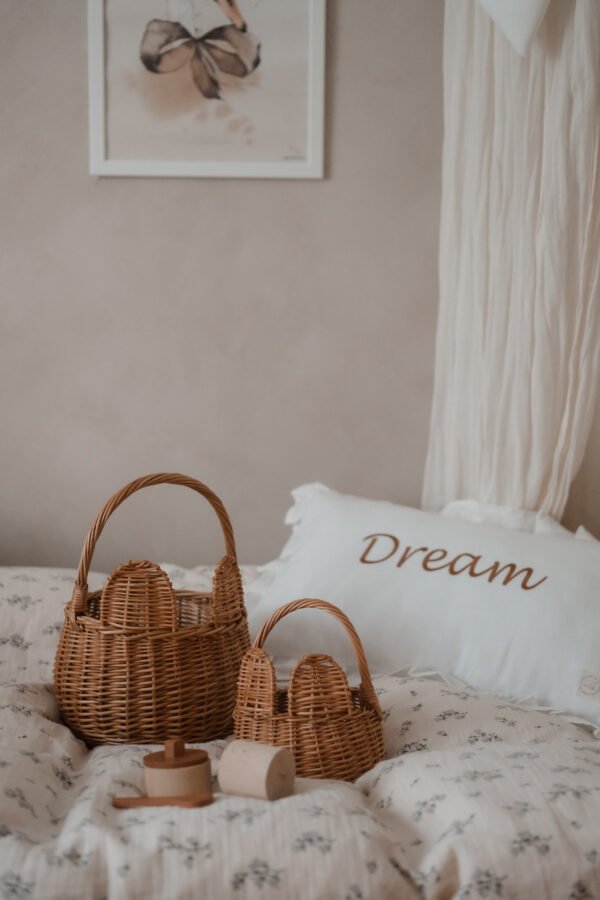 Rattan bear storage basket set